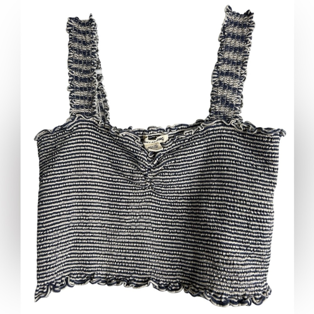 Billabong smocked Striped Navy and White Tank Top Cropped Coastal, Summer, Beach
